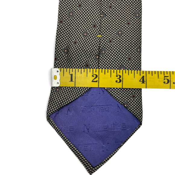 Nautica Silk Tie Beige Burgundy Geometric - Picture 5 of 5